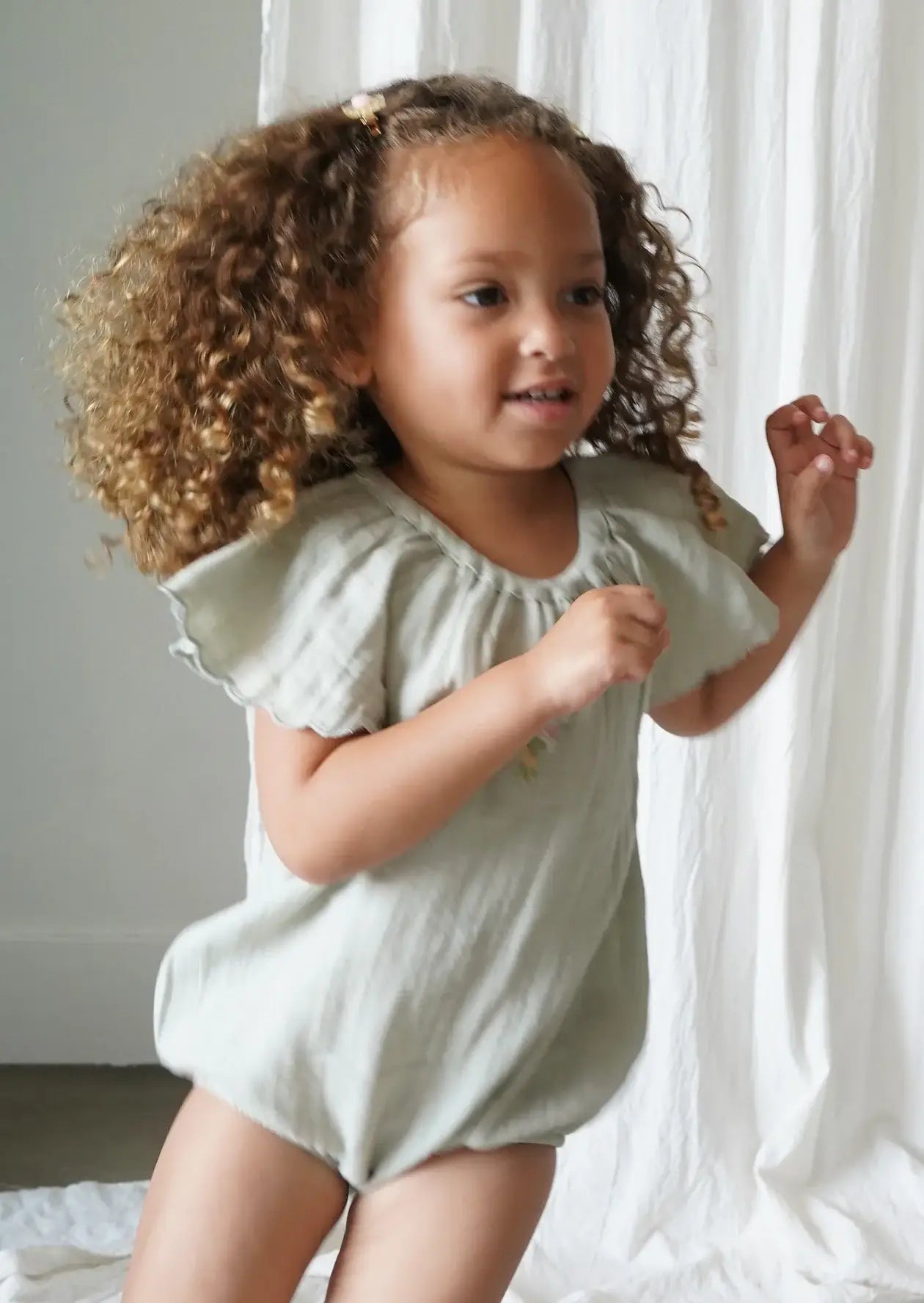 Liva | Muslin Bubble Romper | Sage: 9M