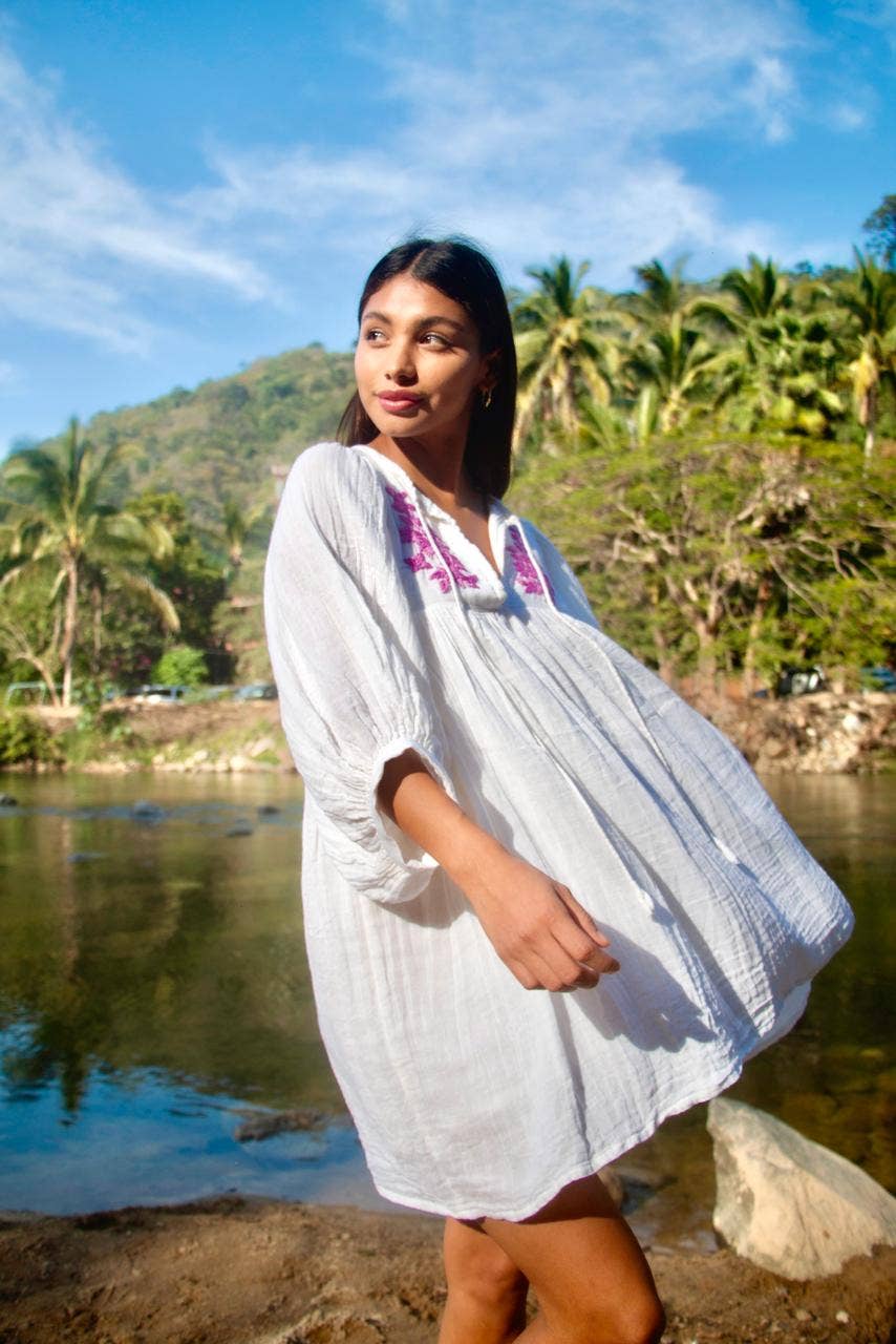 The Fox & The Mermaid - Hand Embroidered Cotton Gauze Dress/Tunic (Shivani- Lilac)