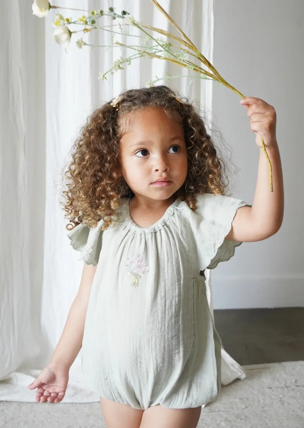 Liva | Muslin Bubble Romper | Sage: 9M