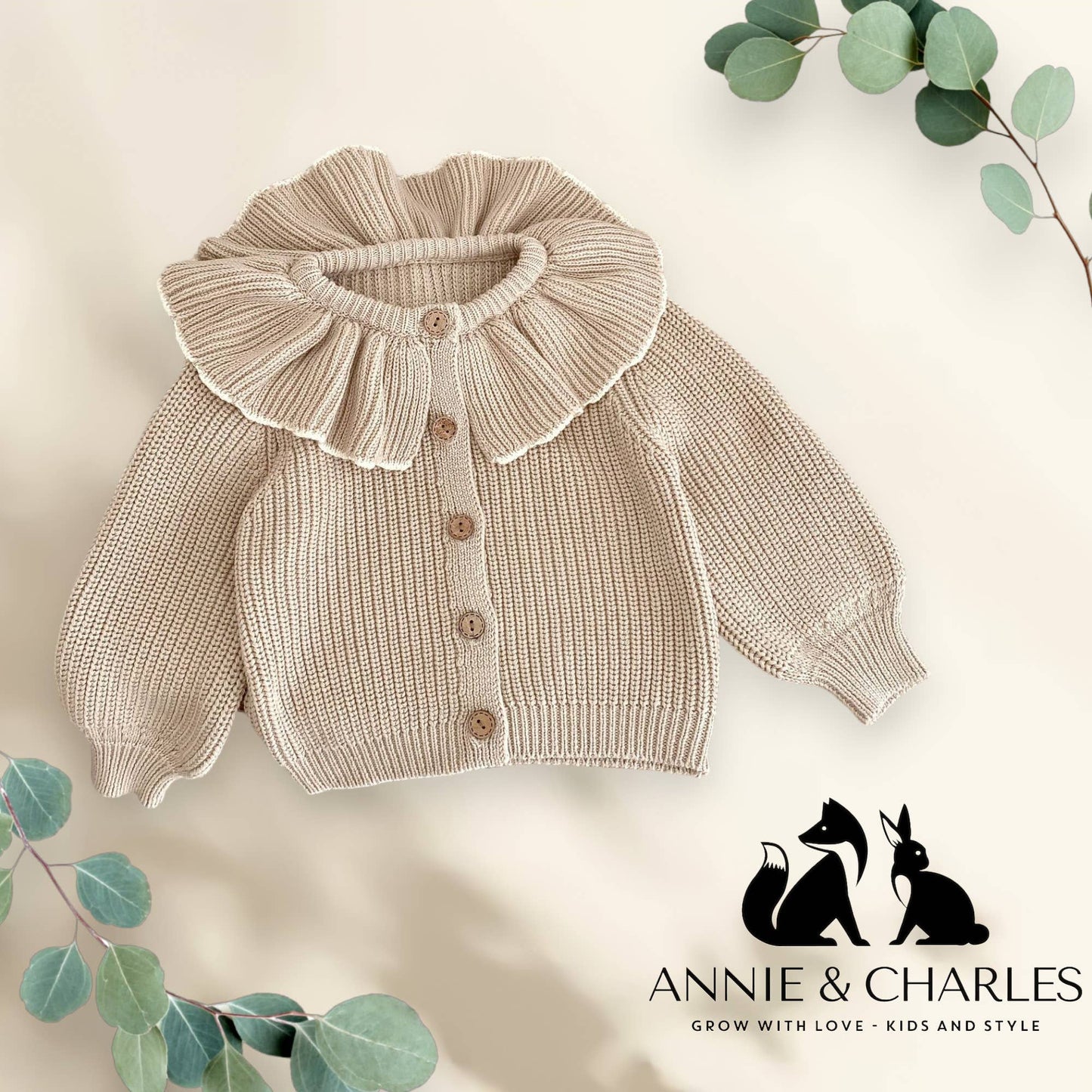 Annie & Charles® - Made in Austria - knit jacket with collar Amalia: Beige