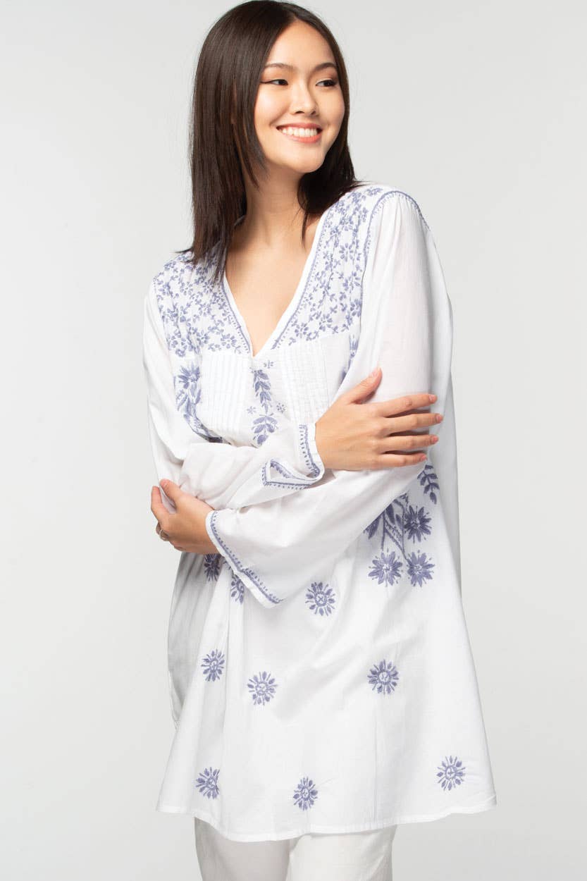 Divya White & Lavender Tunic: Medium