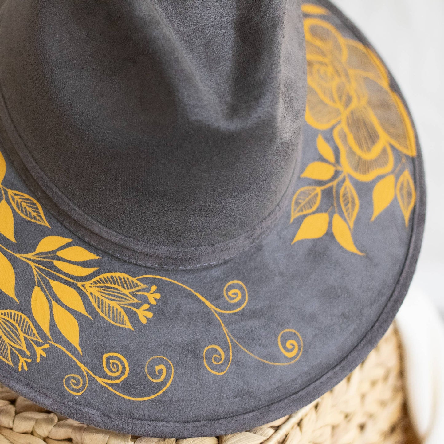 Origin Mexico - Rosaura Hand Painted Western Boho Hat - Grey and Mustard