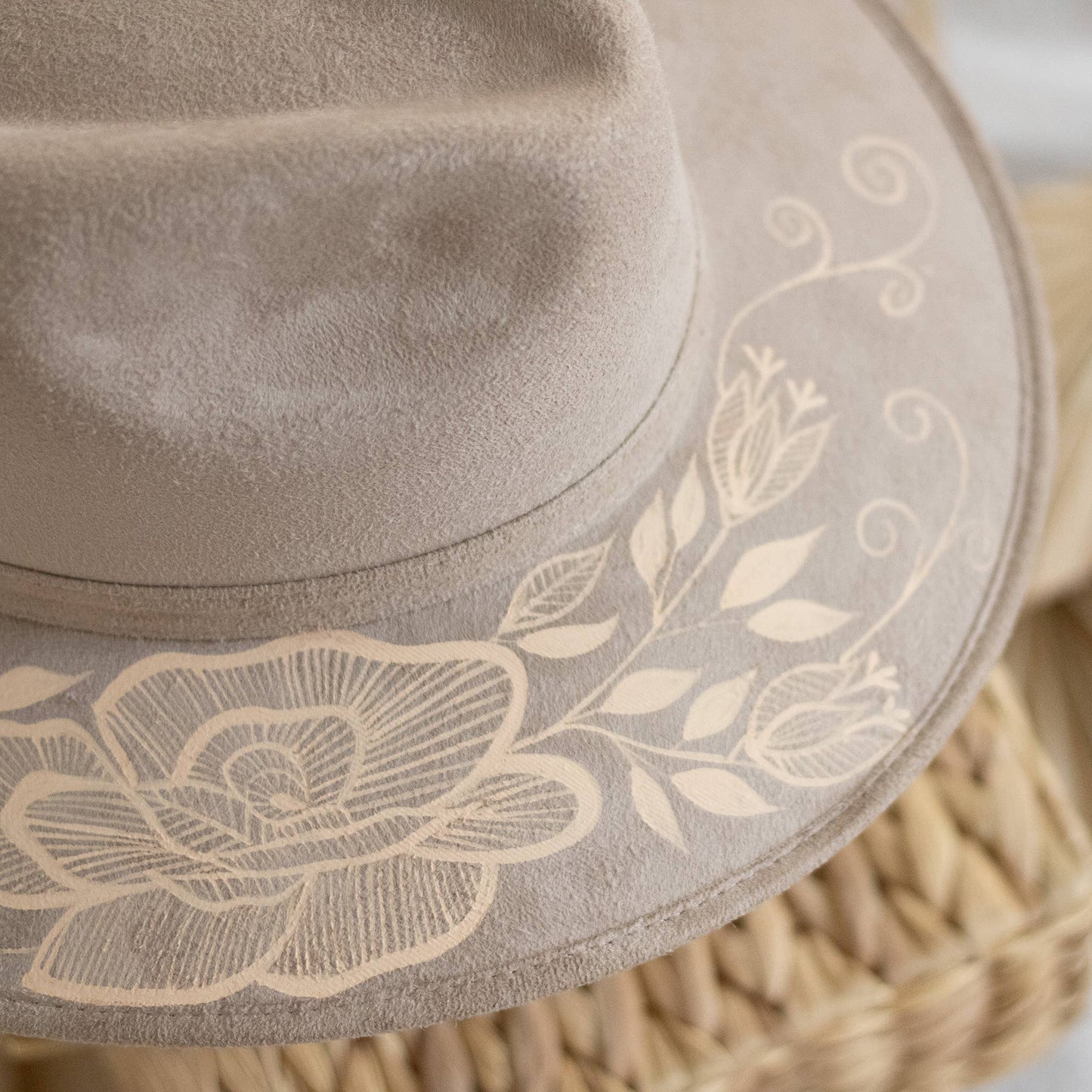 Origin Mexico - Rosario Hand Painted Western Boho Hat - Tan and Sand