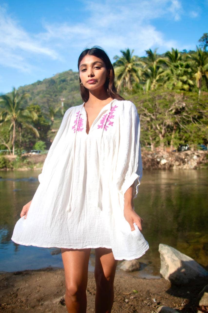 The Fox & The Mermaid - Hand Embroidered Cotton Gauze Dress/Tunic (Shivani- Lilac)