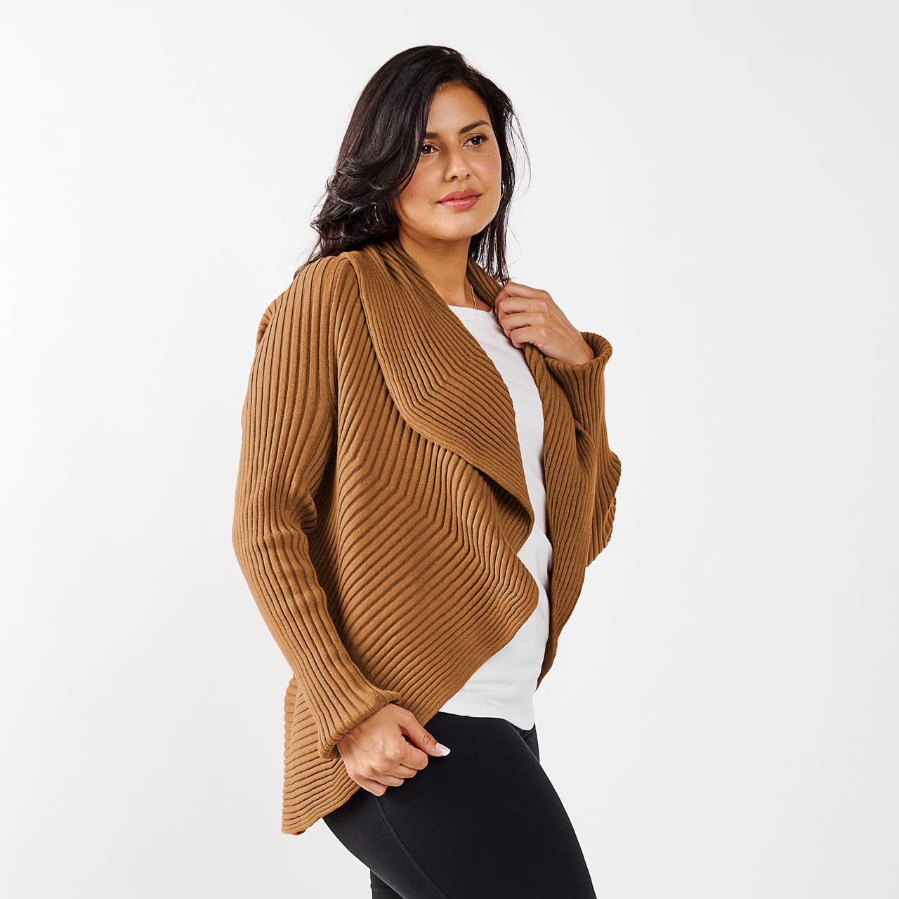 Organic Cotton - Ribbed Circle Sweater: Camel / L/XL