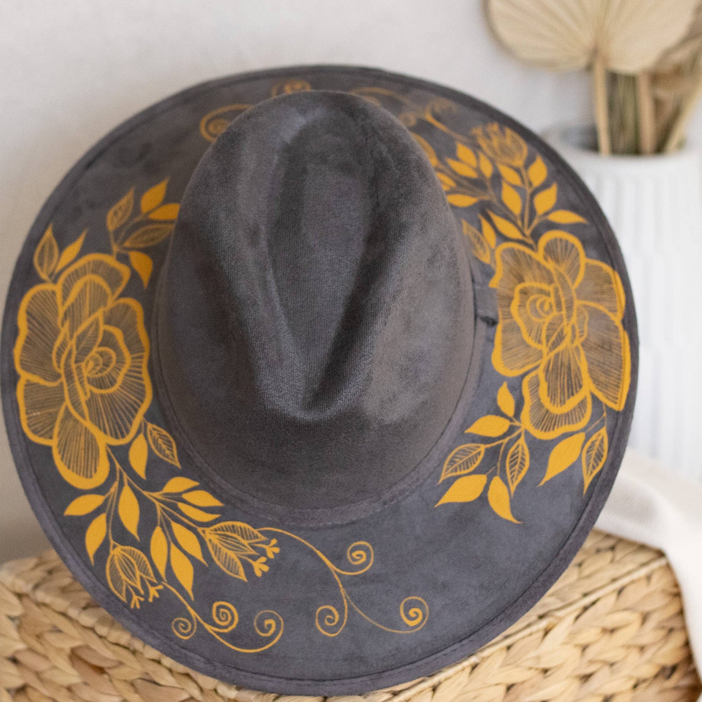Origin Mexico - Rosaura Hand Painted Western Boho Hat - Grey and Mustard