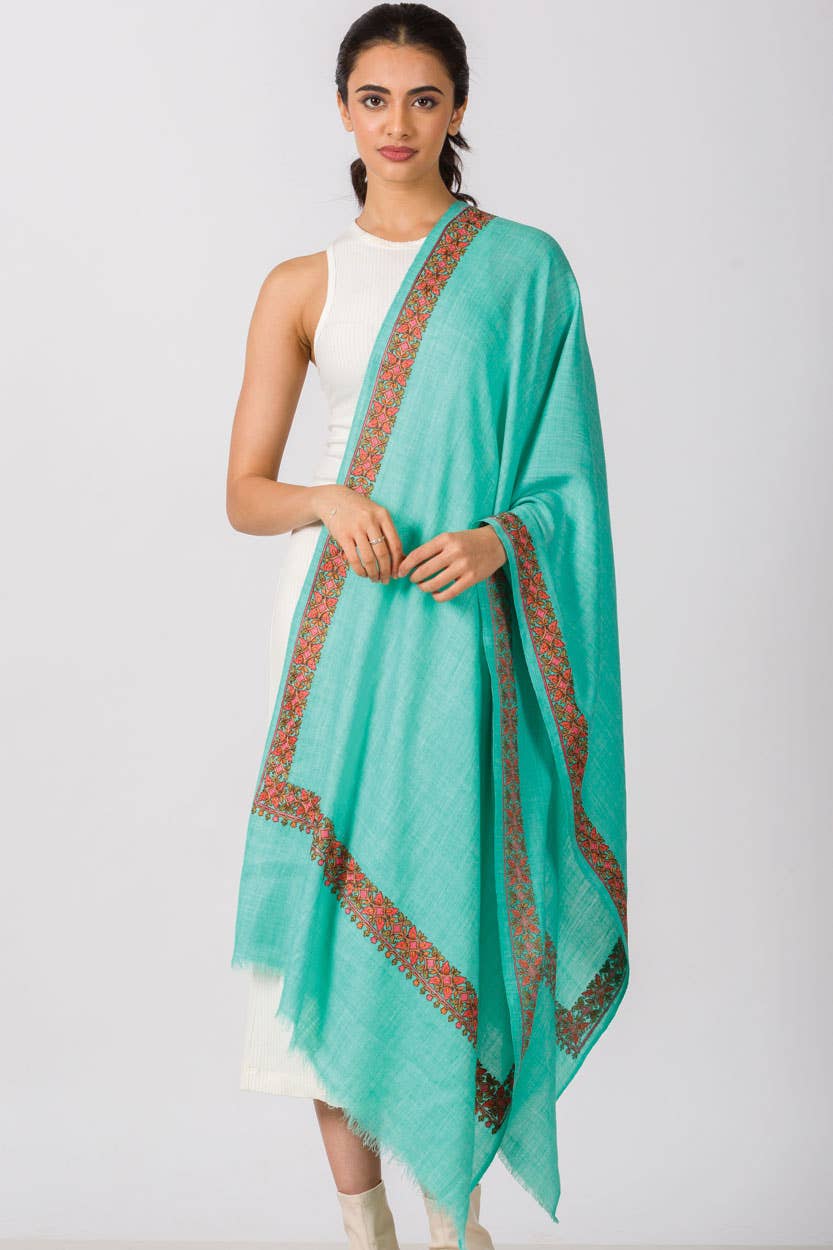 Taisha Hand Embroidered Shawls: Cream