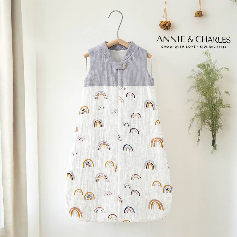 Annie & Charles® - Made in Austria - 100% organic muslin sleeping bag: Beige/heart / S (up to 6 months)
