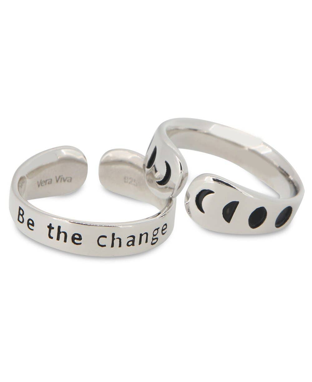 Be The Change Moon Phase Inspirational Sterling Silver Ring