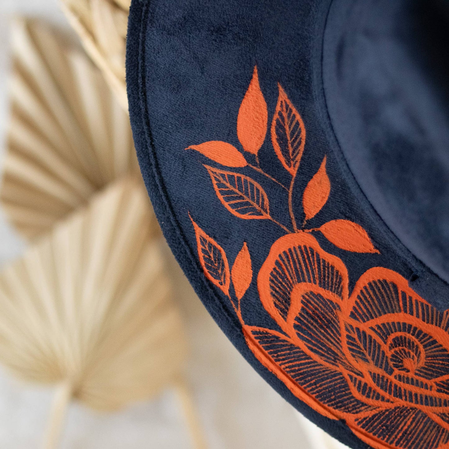 Origin Mexico - Veronica Hand Painted Western Statement Hat - Navy & Orange