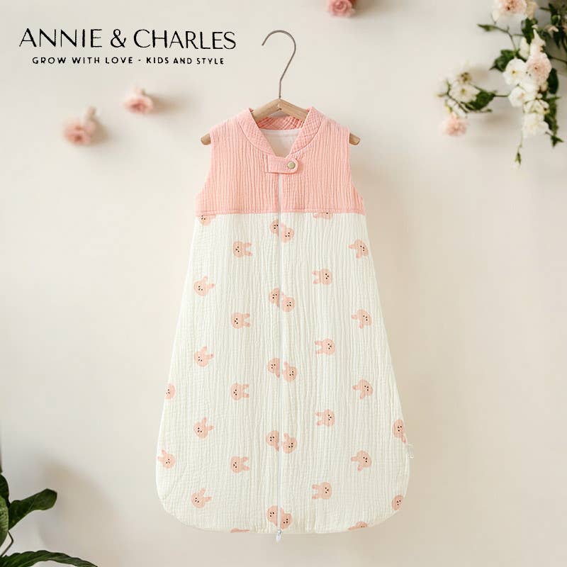 Annie & Charles® - Made in Austria - 100% organic muslin sleeping bag: Beige/heart / S (up to 6 months)
