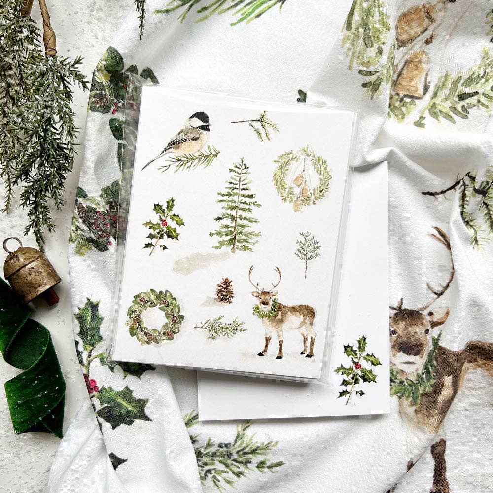 Emily Lex - Evergreen Christmas tea towel