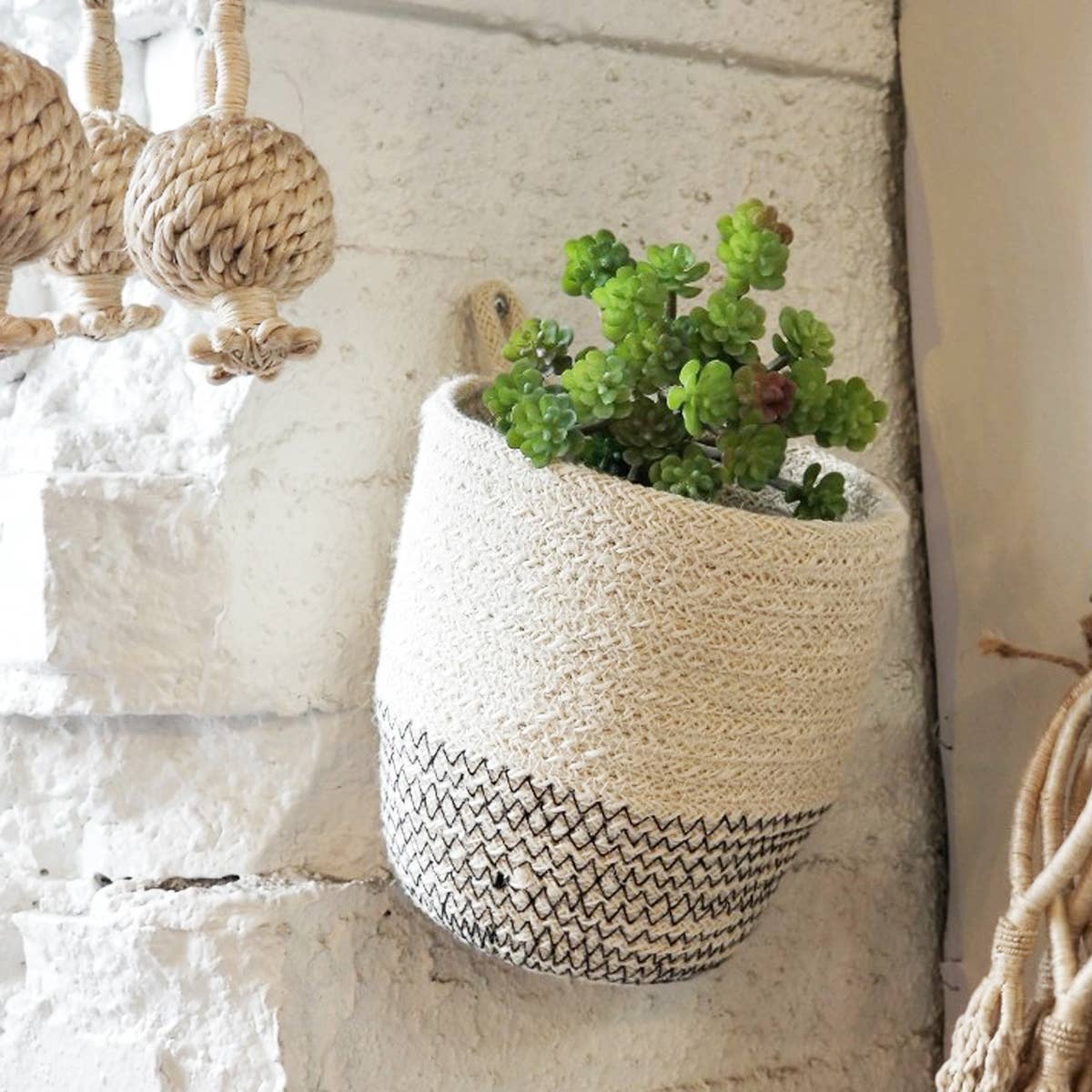 KORISSA.- Fair Trade Made - Handwoven Wall Basket • Amari Loop Bin - Black-Set of 2