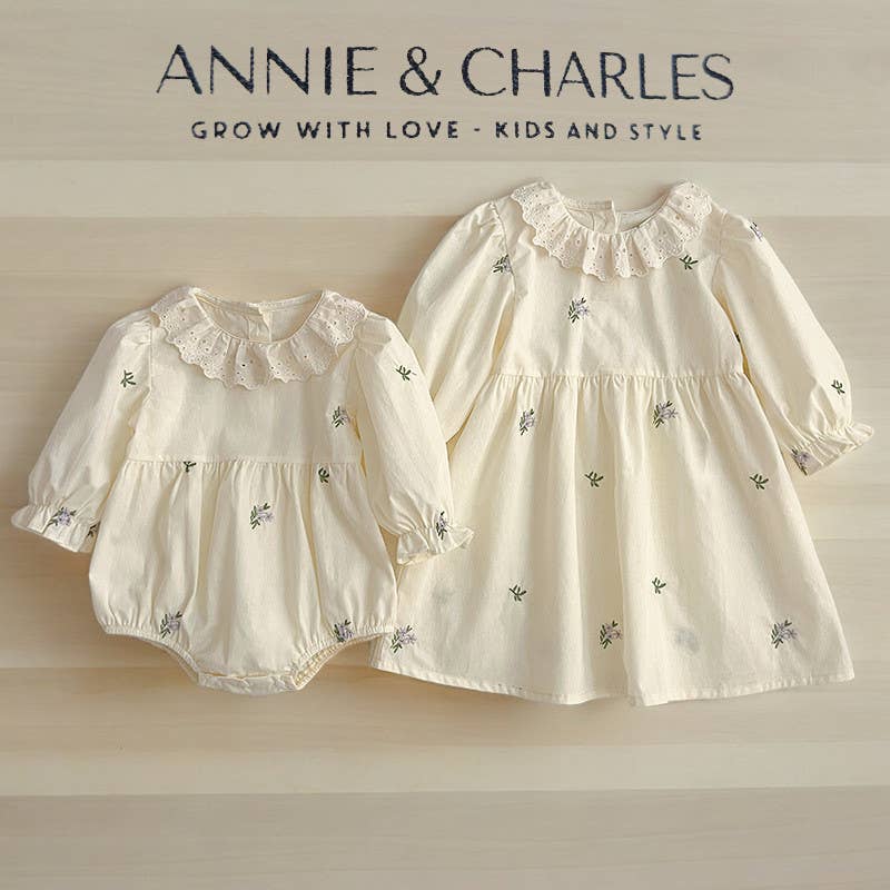 Annie & Charles® - Made in Austria - Baby Bloomer/Dress with Collar (Spring Flowers)