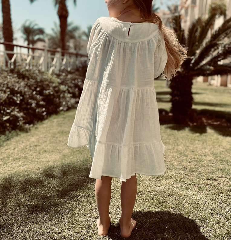 Annie & Charles® organic muslin dress with ruffles: Pink / 5-6Y
