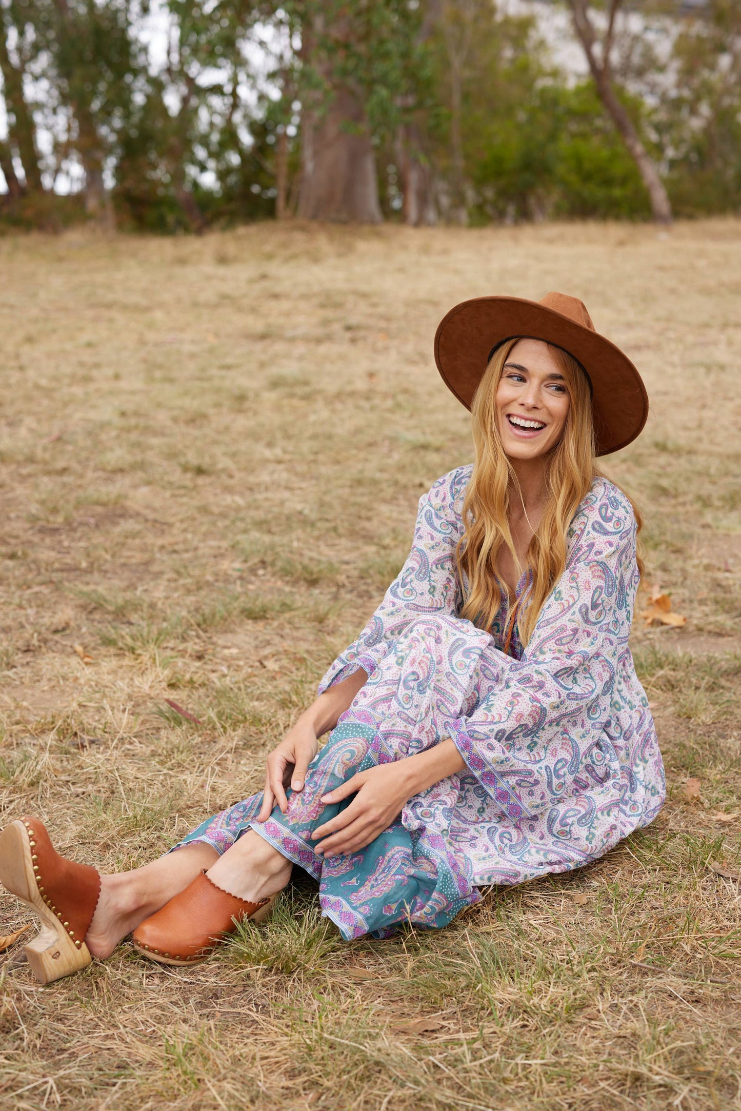 Jade Printed Maxi Dress Teal: M/L