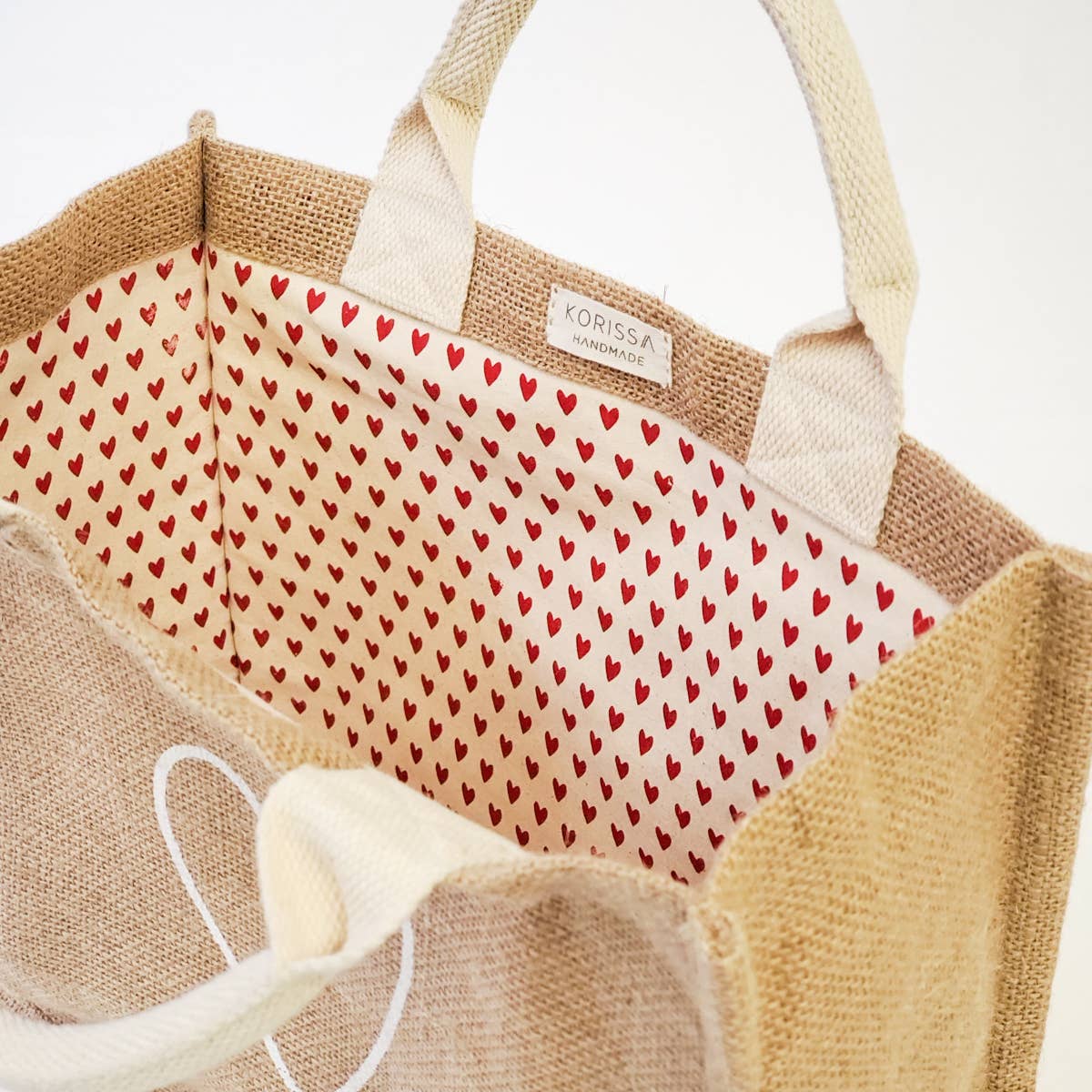 Handmade Burlap Jute • Canvas Tote • Gift Bag - Love: With Pompom