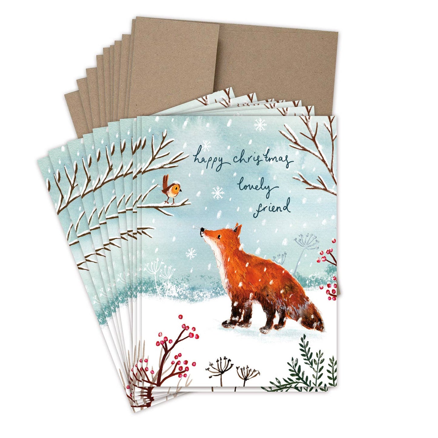 Biely & Shoaf Fox Lovely Friend Boxed Holiday Cards - Set of 10