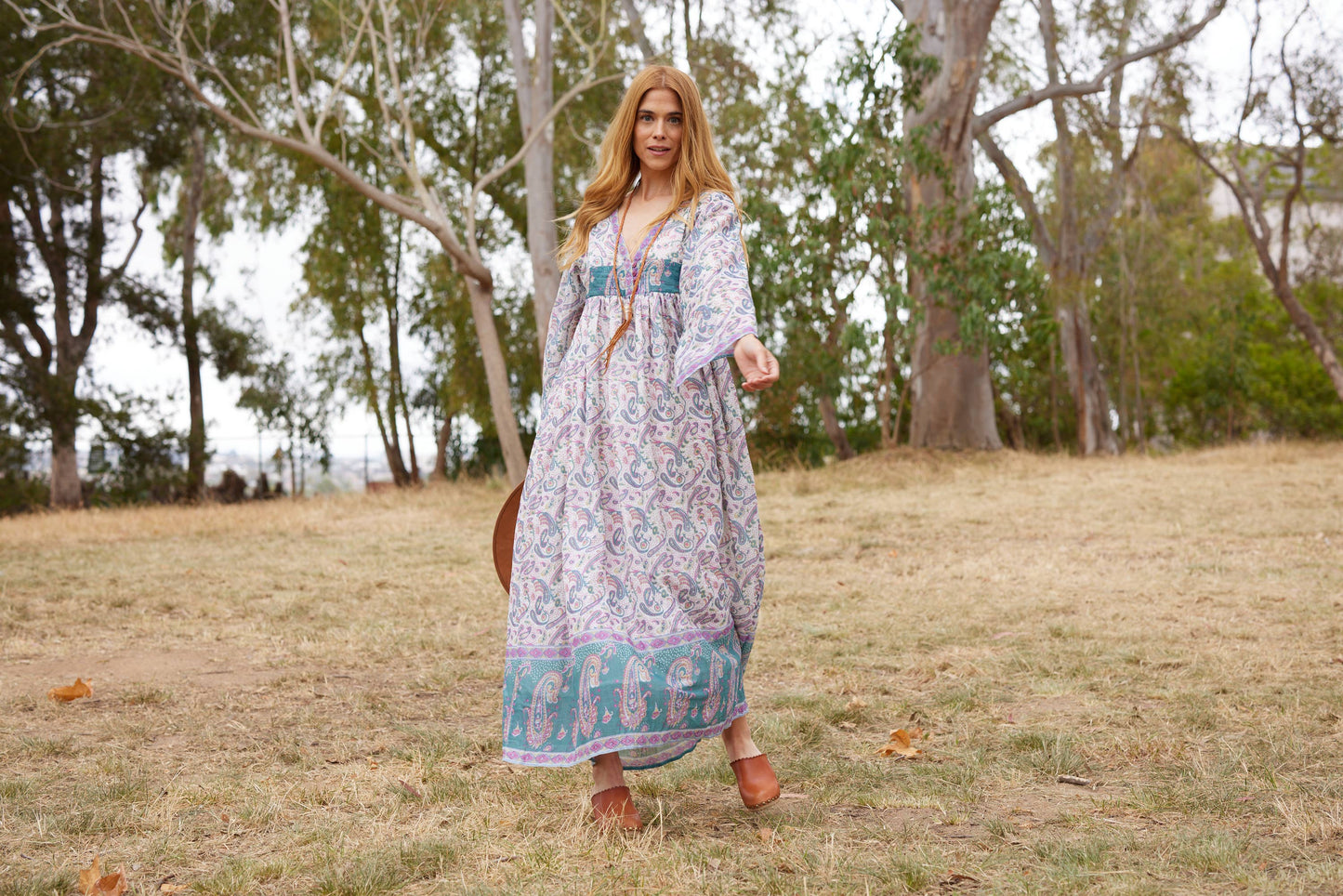 Jade Printed Maxi Dress Teal: M/L