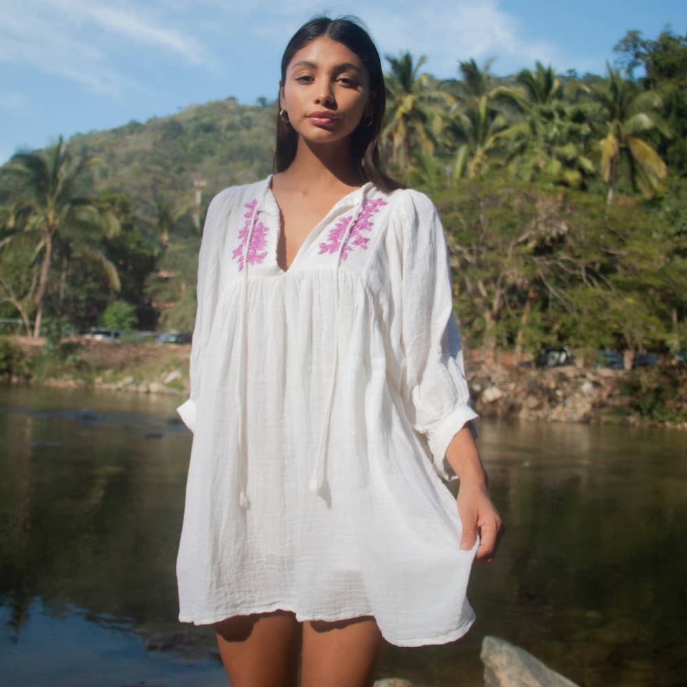 The Fox & The Mermaid - Hand Embroidered Cotton Gauze Dress/Tunic (Shivani- Lilac)