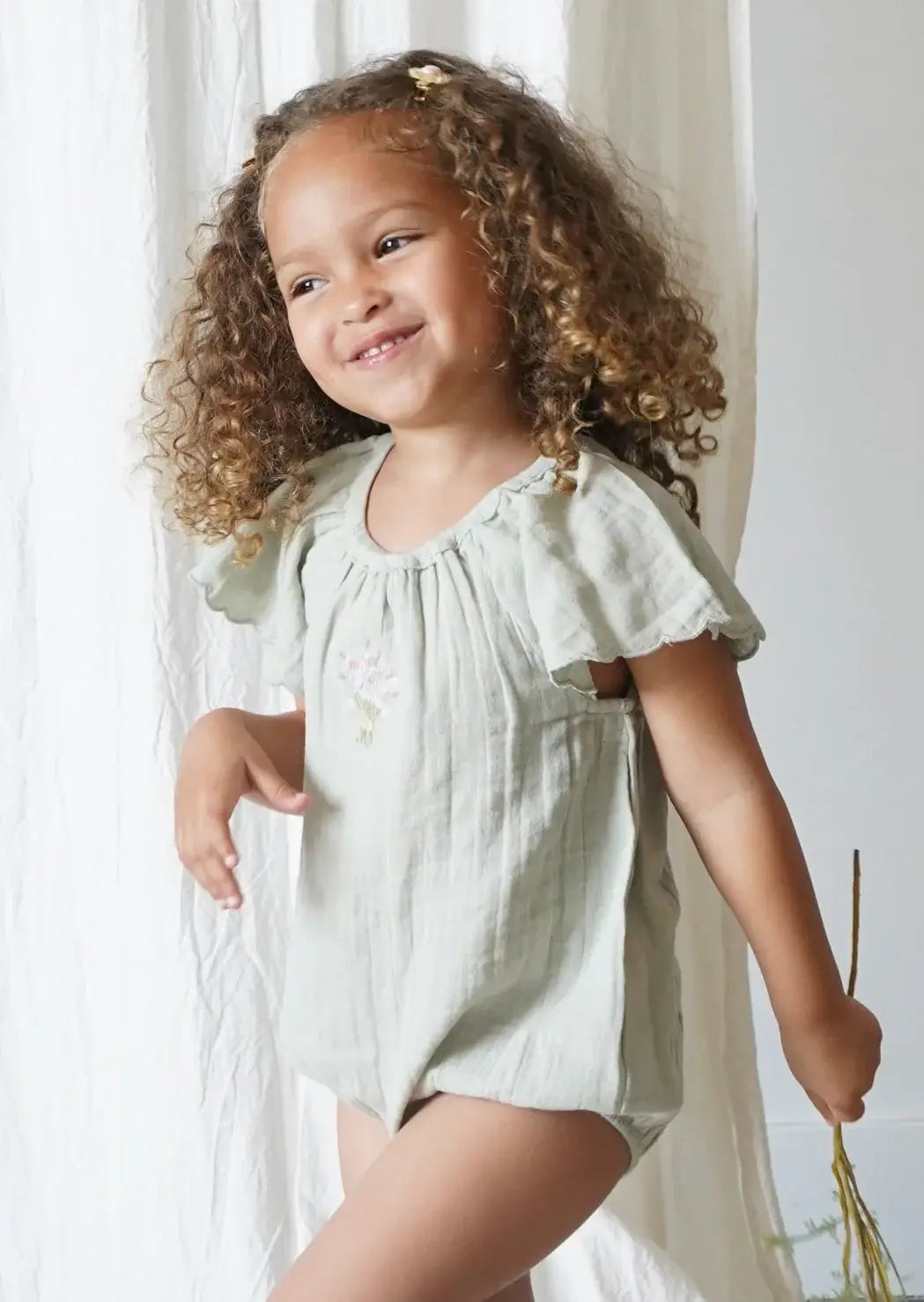 Liva | Muslin Bubble Romper | Sage: 9M