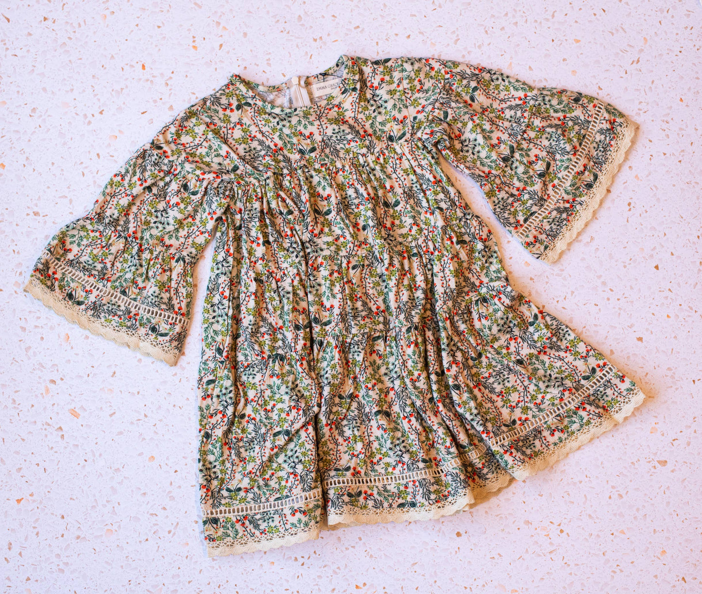 EG Organic Cotton Multi-Tiered Boho Dress - Spring Floral: 6-7Y