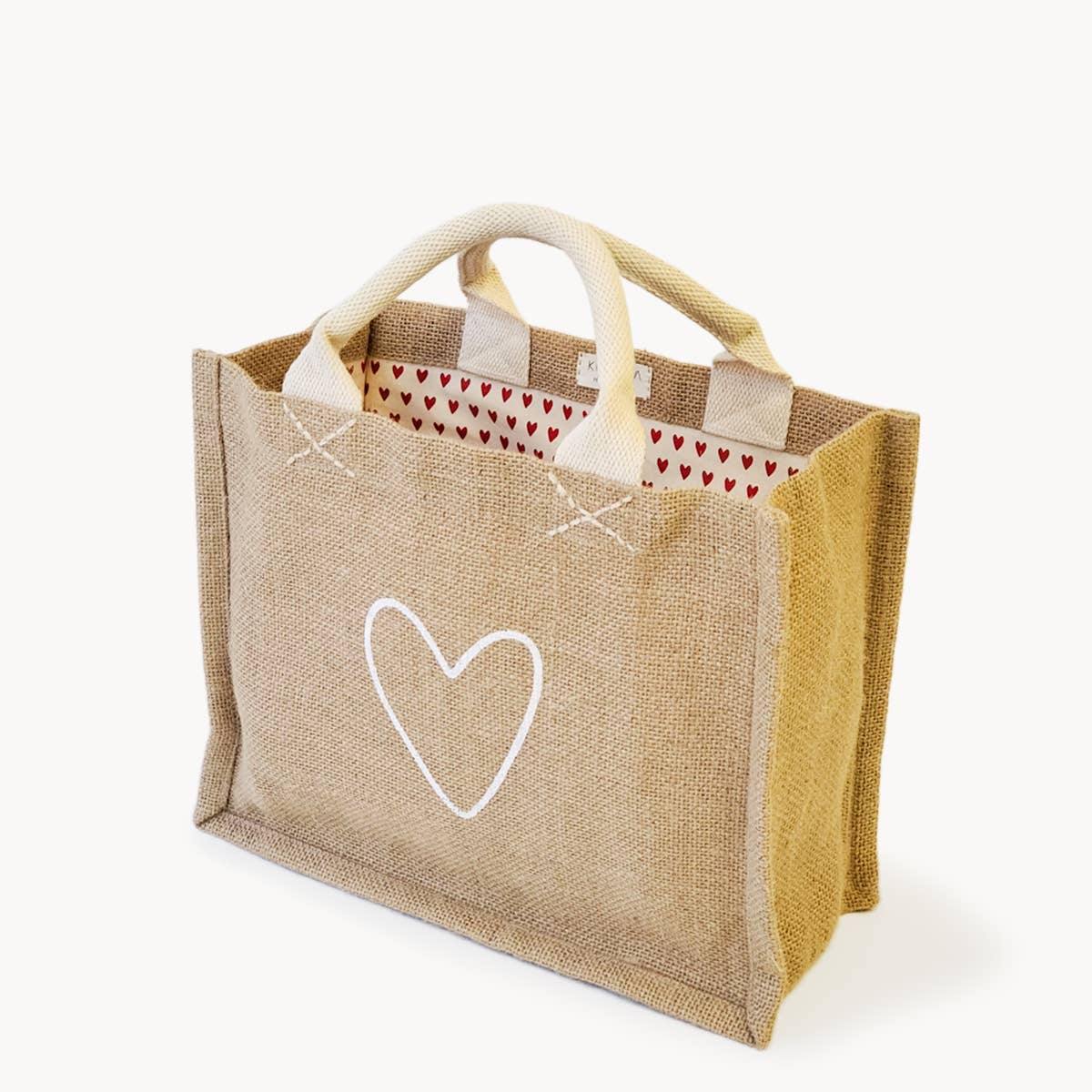 Handmade Burlap Jute • Canvas Tote • Gift Bag - Love: With Pompom