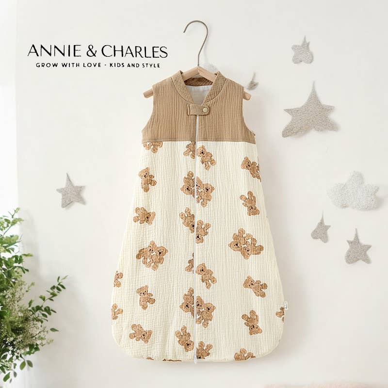 Annie & Charles® - Made in Austria - 100% organic muslin sleeping bag: Beige/heart / S (up to 6 months)