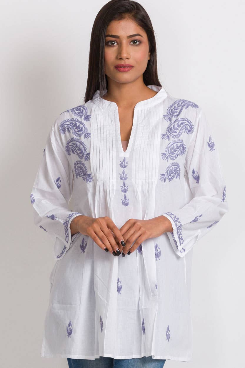 Kamalika Tunics - On Sale: White & Lavender / L/XL