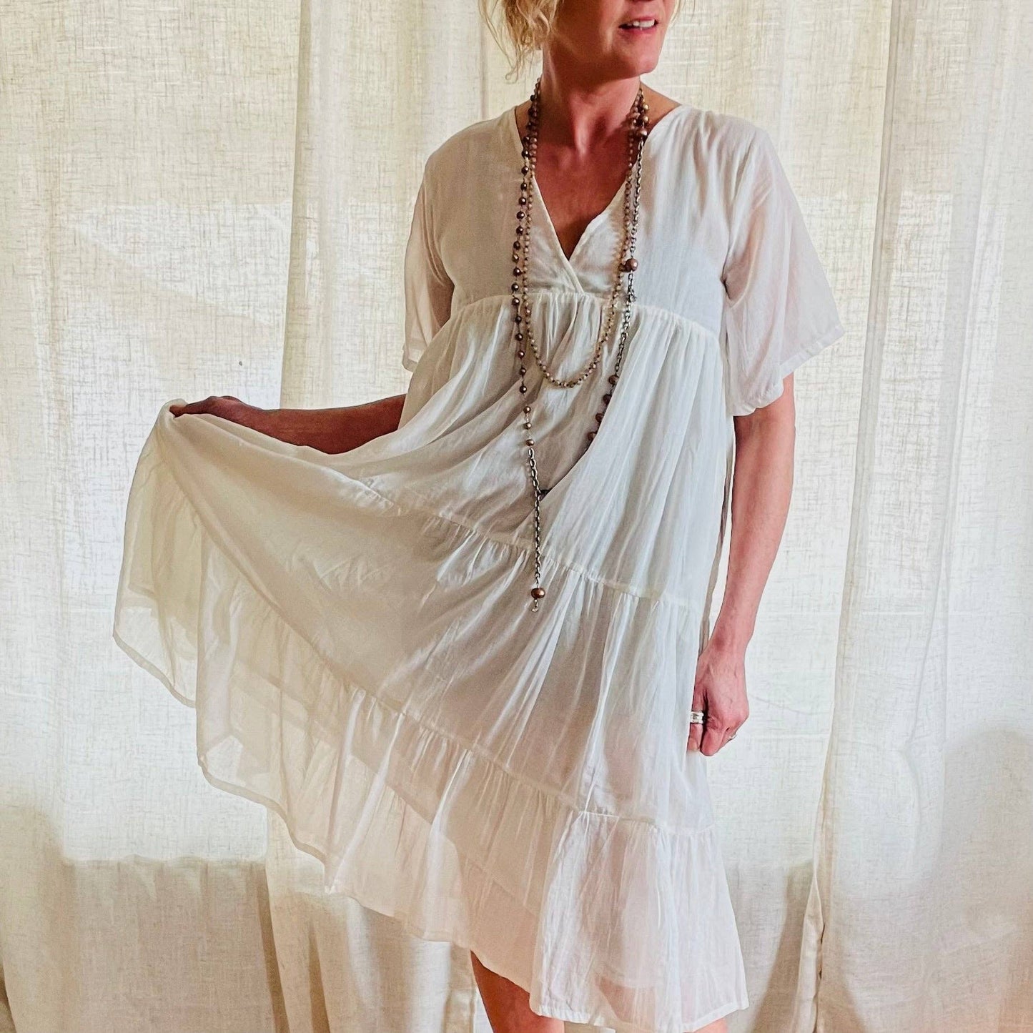 Madelyn White Cotton Midi Dress.: Medium