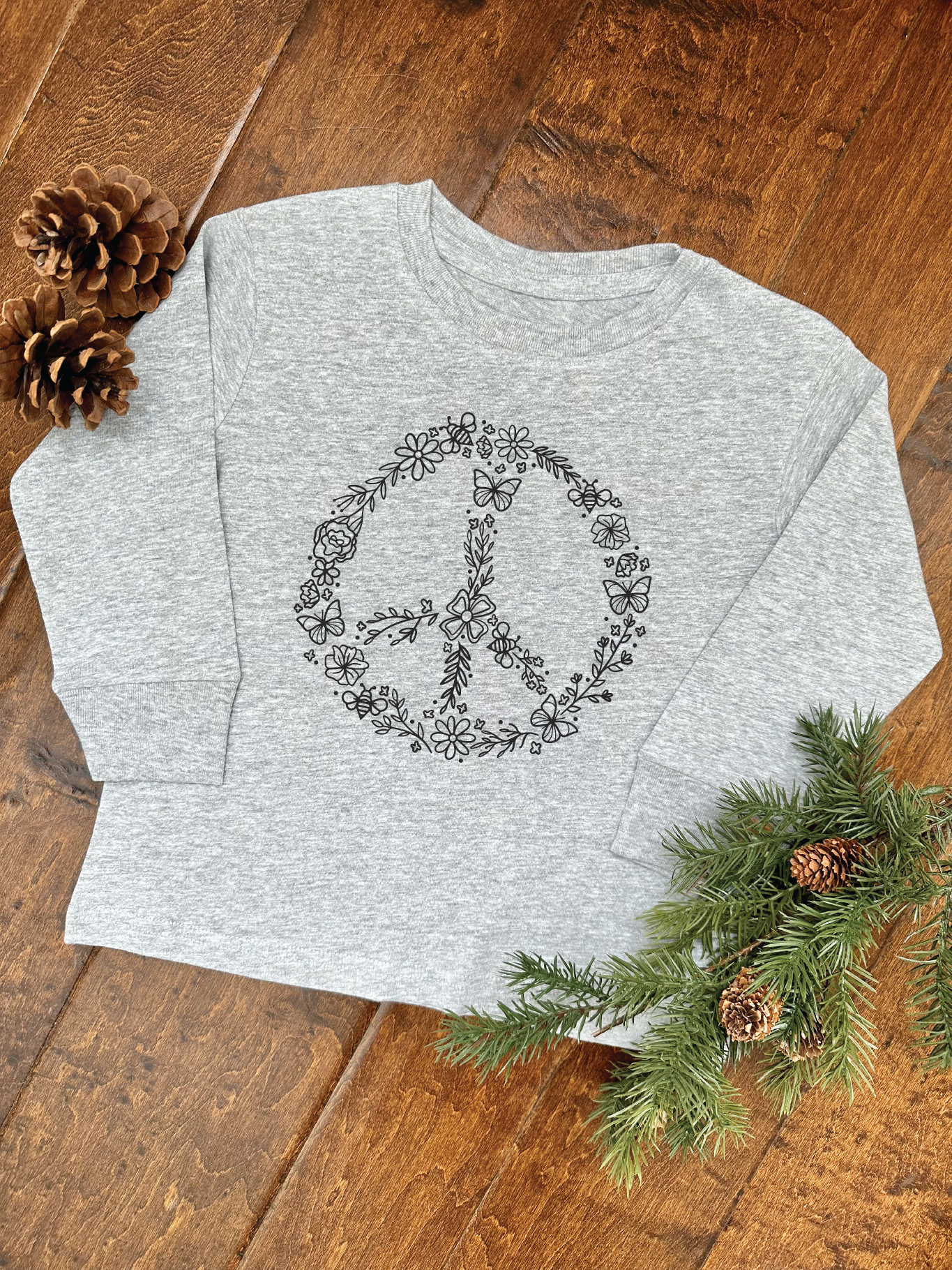 Nature Supply Co. USA Made - Pollinator Peace Sign Long Sleeve Tee - Kids: HEATHER GREY