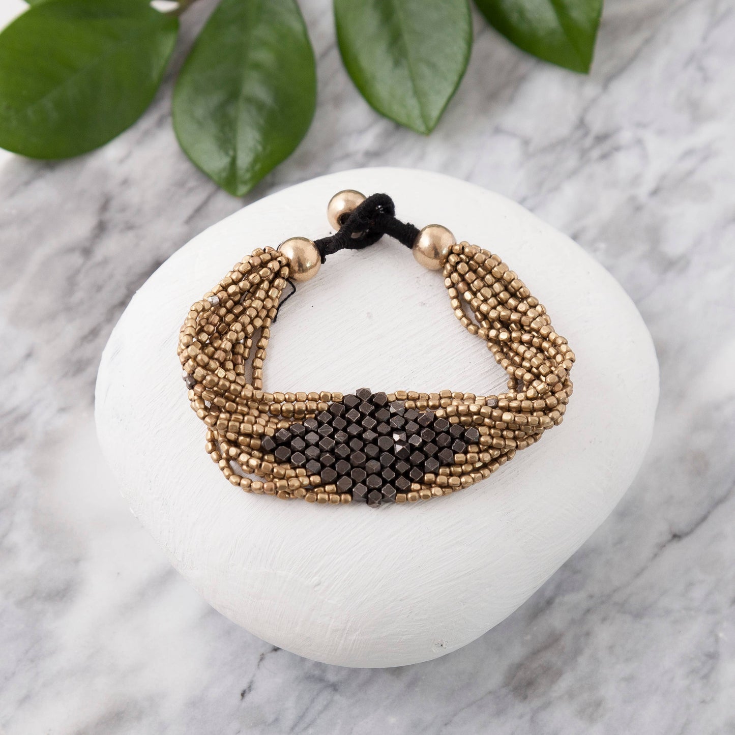Baizaar - Fair Trade Made - Two Tone Brass Diamond Bracelet