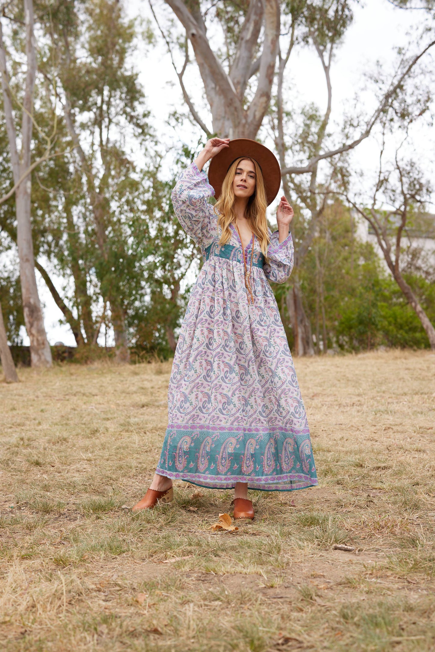 Jade Printed Maxi Dress Teal: M/L