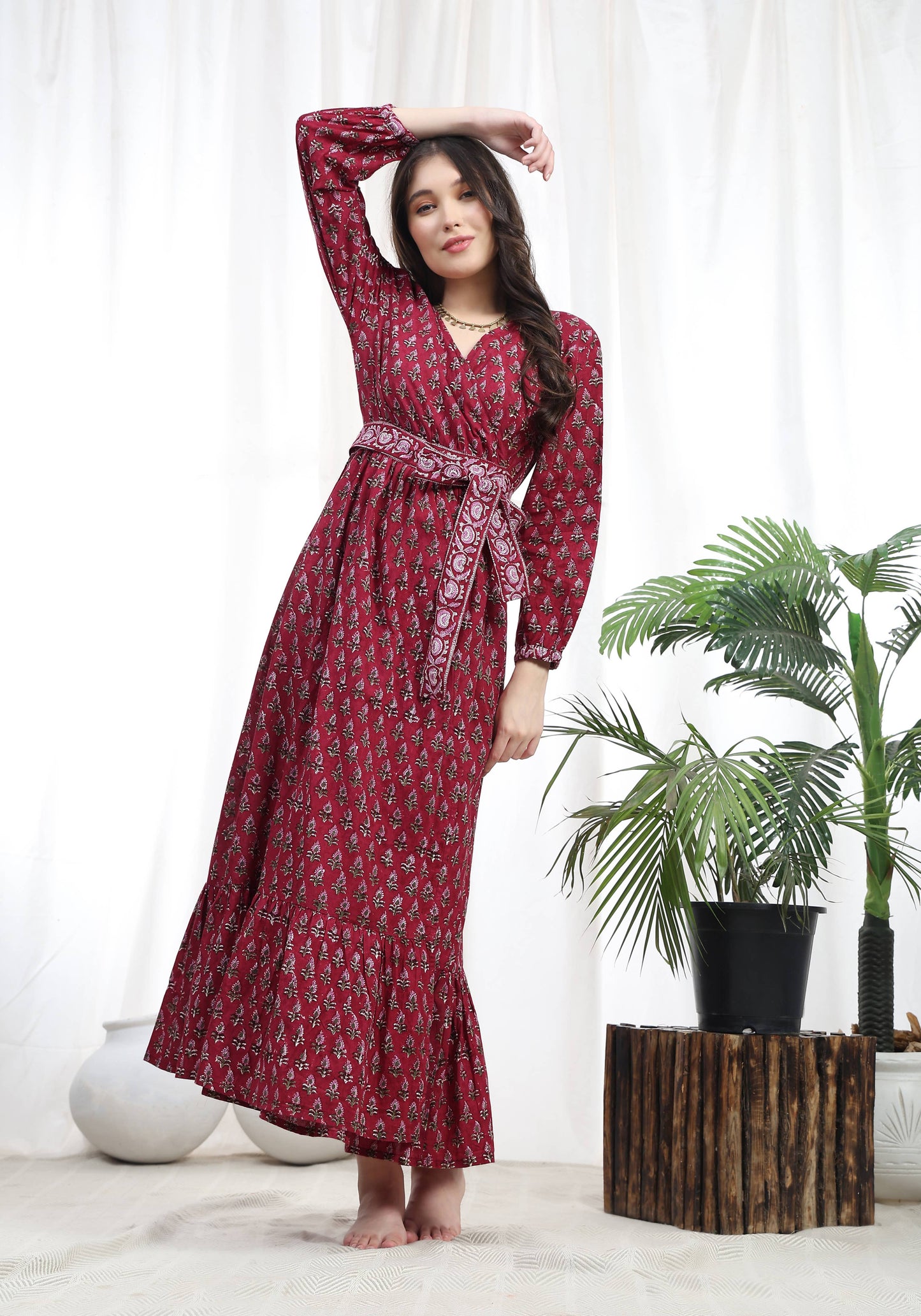 Block Printed Wrap Dress (Neesha): S