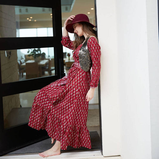 Block Printed Wrap Dress (Neesha): S