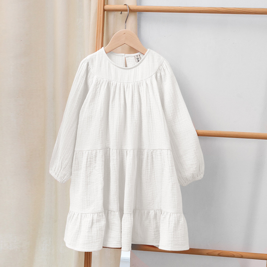 Annie & Charles® - Made in Austria - organic muslin dress with ruffles: White