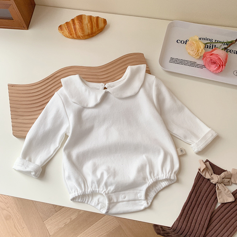 Annie & Charles® NAOMI cotton baby bodysuit: White-blue/striped