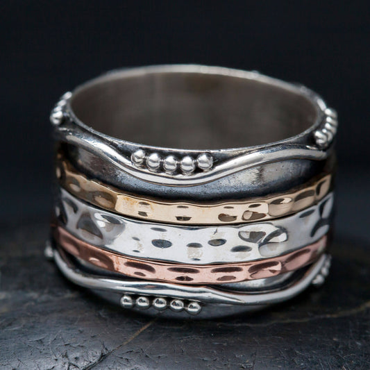 Sterling Silver Ripple Spinner Ring: 10