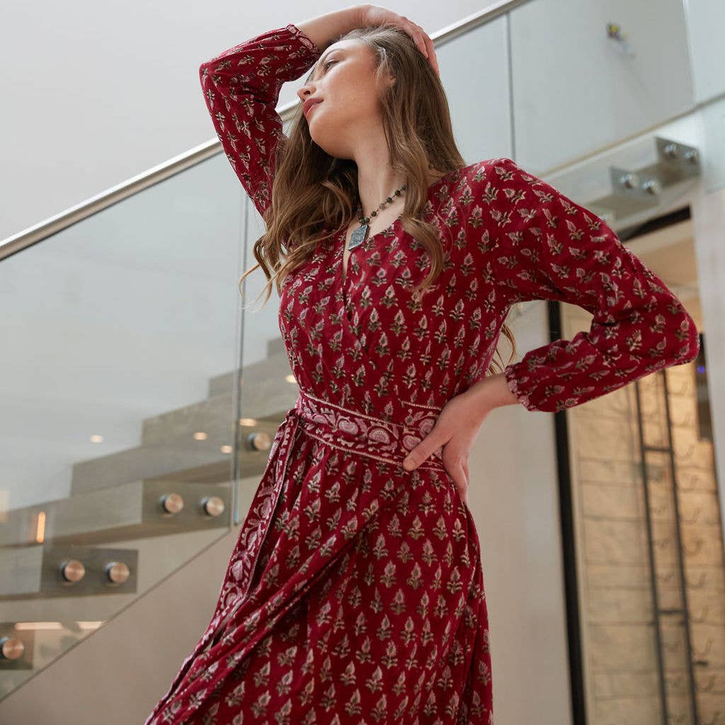 Block Printed Wrap Dress (Neesha): S