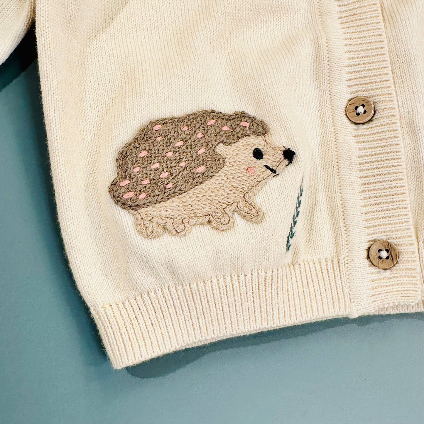 Vivarano Organics - Woodland Animal Jacquard Baby Button Cardigan Organic Cotton: Natural