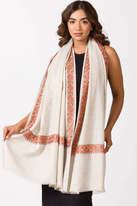 Taisha Hand Embroidered Shawls: Cream