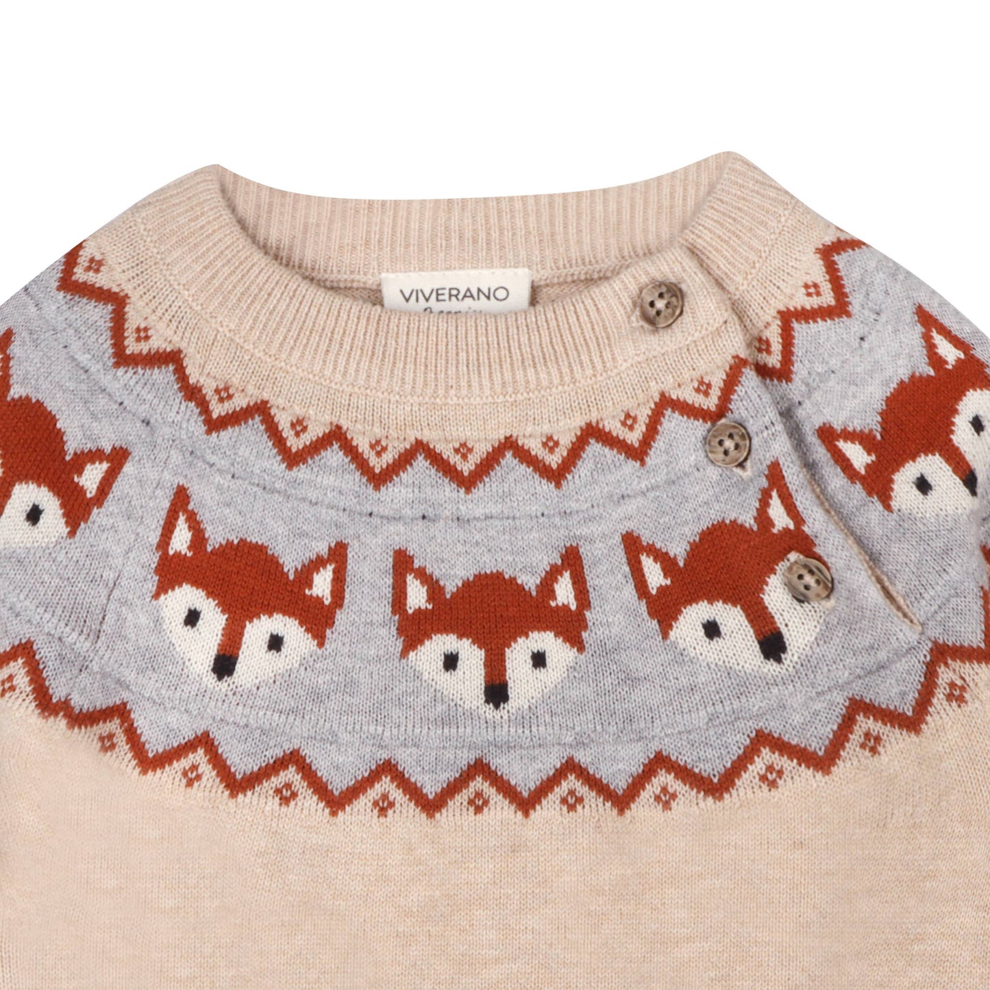 Viverano Organics - Fox Jacquard Fair Isle Sweater Knit Baby Pullover (Organic): Oatmeal Heather