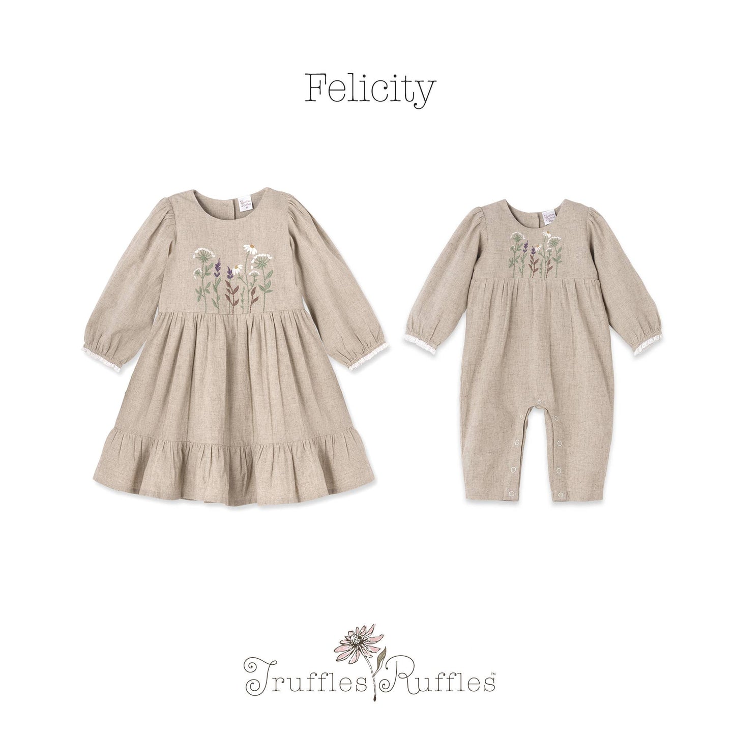 Embroidered Linen Girls Dress – Cotton Blend Heirloom Style: 12-18M