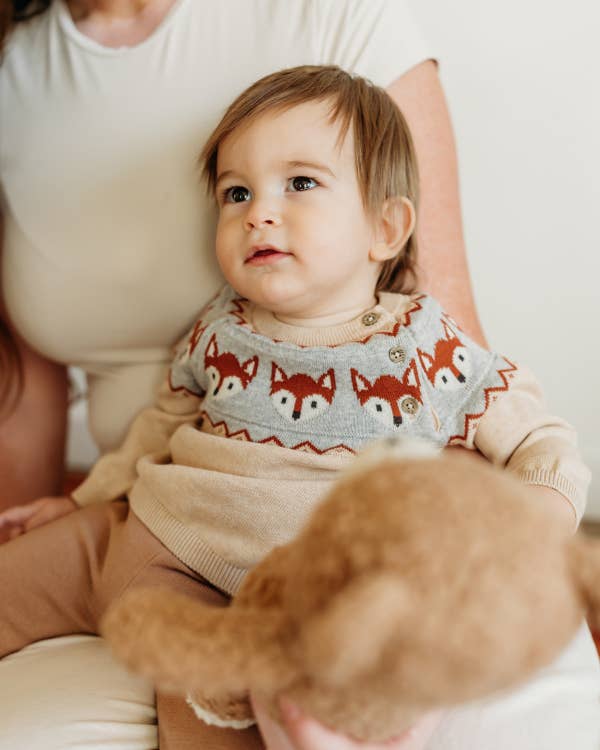 Viverano Organics - Fox Jacquard Fair Isle Sweater Knit Baby Pullover (Organic): Oatmeal Heather