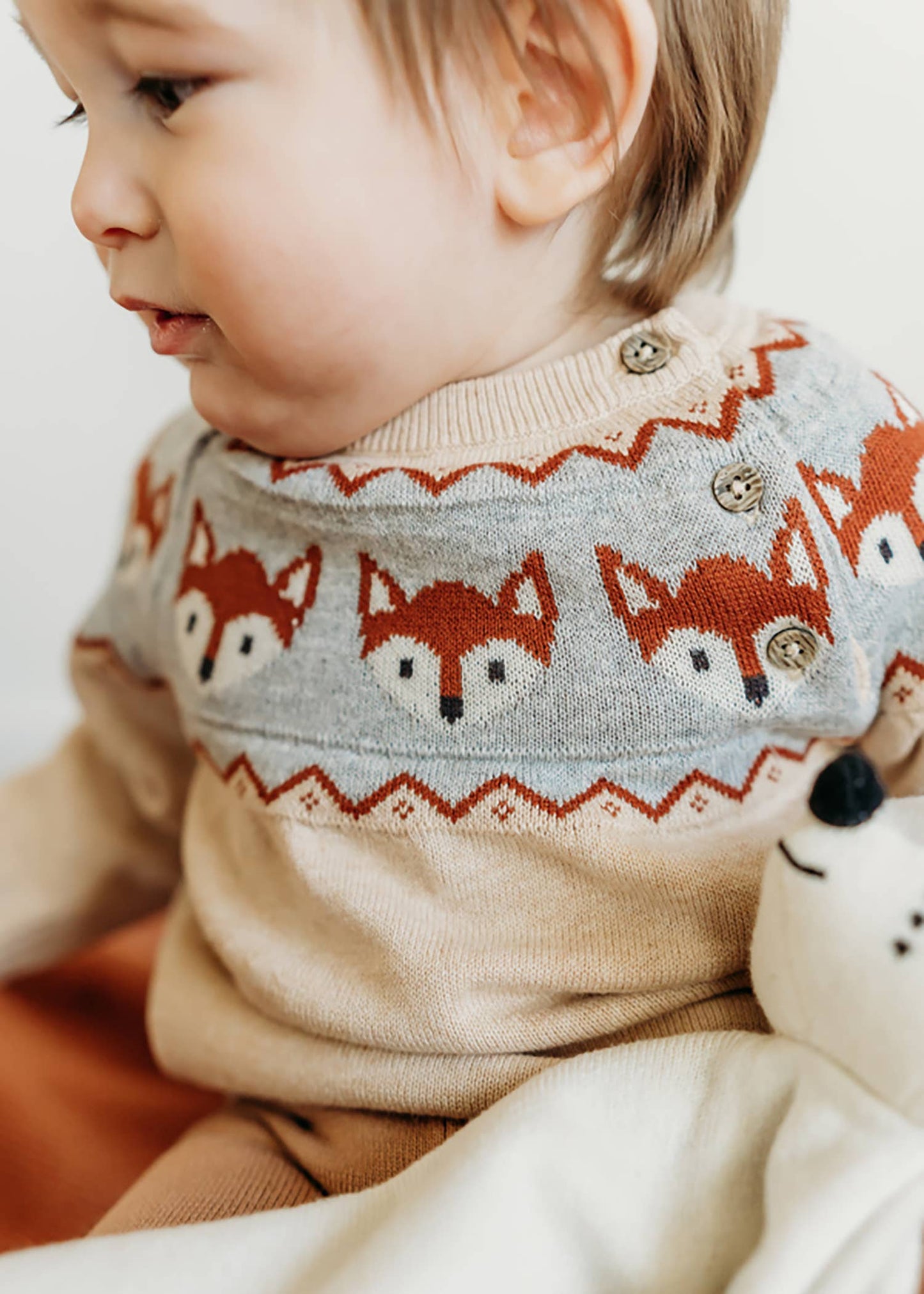 Viverano Organics - Fox Jacquard Fair Isle Sweater Knit Baby Pullover (Organic): Oatmeal Heather