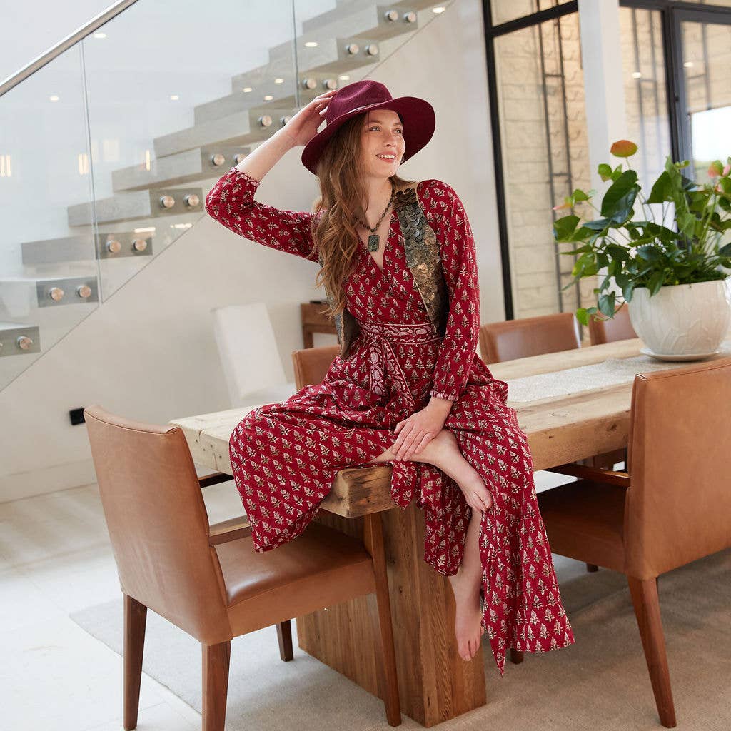 Block Printed Wrap Dress (Neesha): S