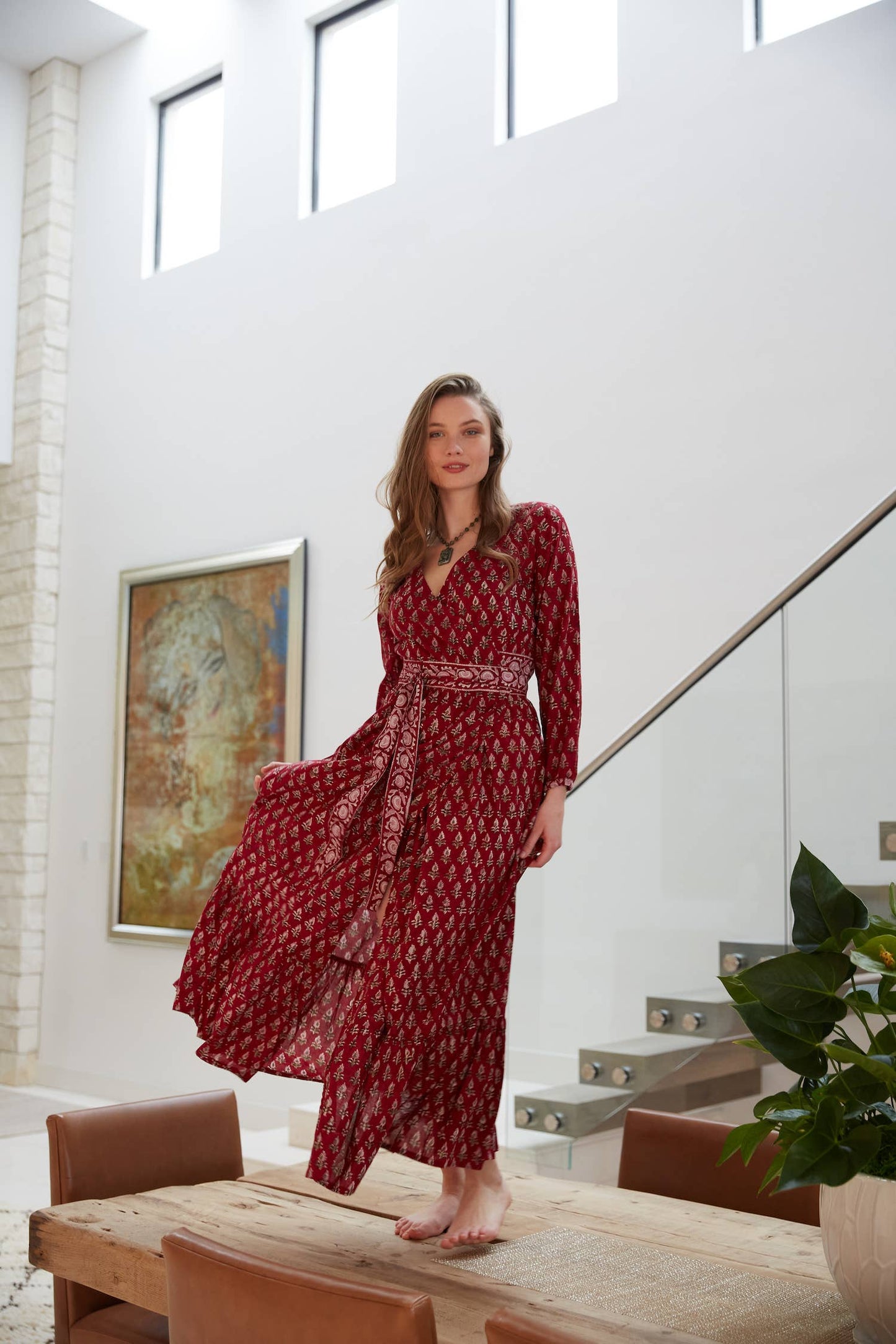 Block Printed Wrap Dress (Neesha): S