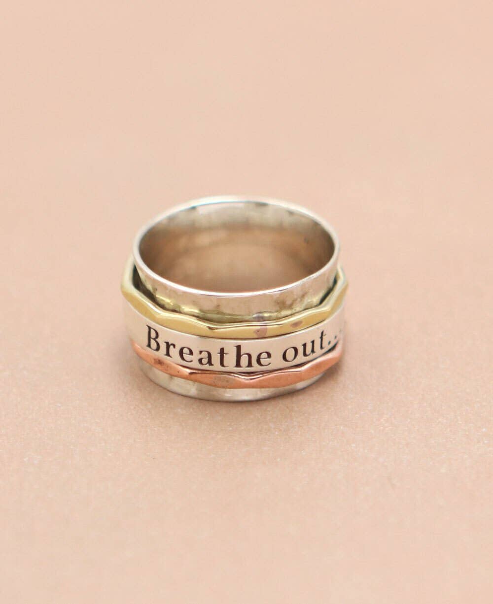 Breathe In, Breathe Out Spinning Meditation Ring: Size 7