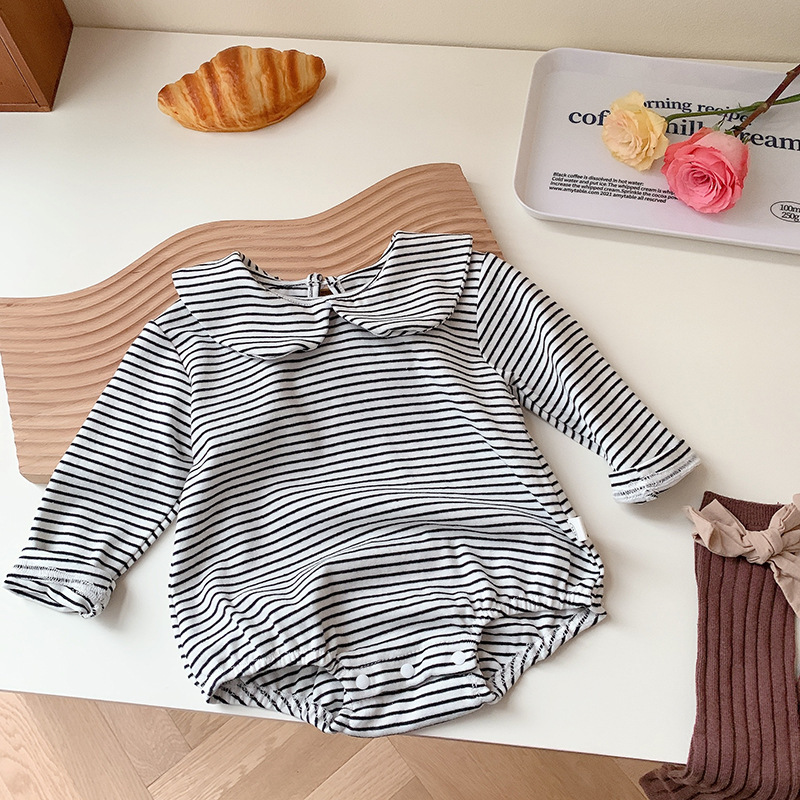 Annie & Charles® NAOMI cotton baby bodysuit: White-blue/striped