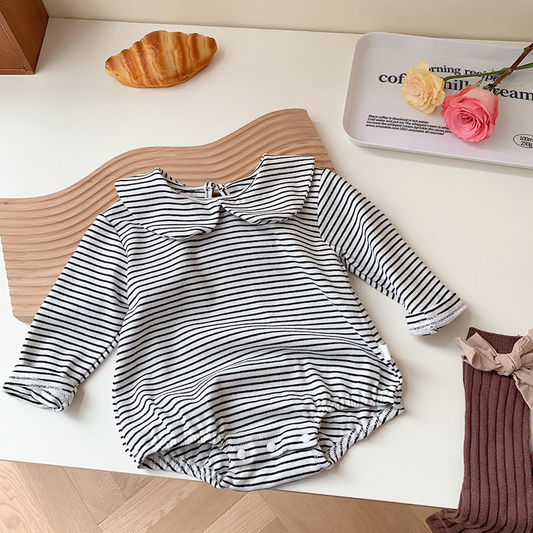 Annie & Charles® NAOMI cotton baby bodysuit: White-blue/striped